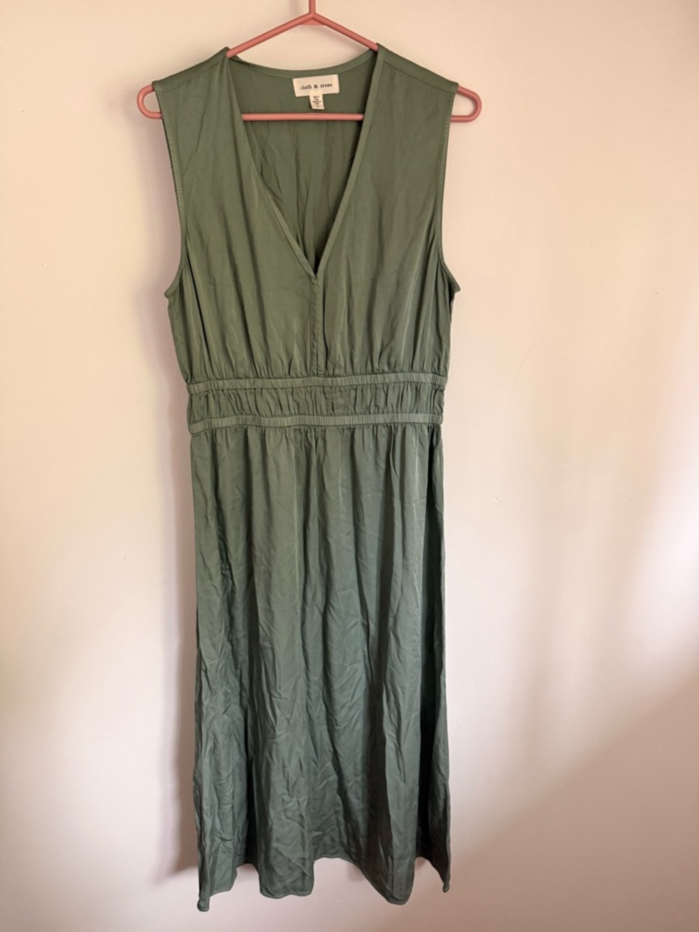 Anthropologie Olive Green Sleeveless V-Neck Maxi Dress